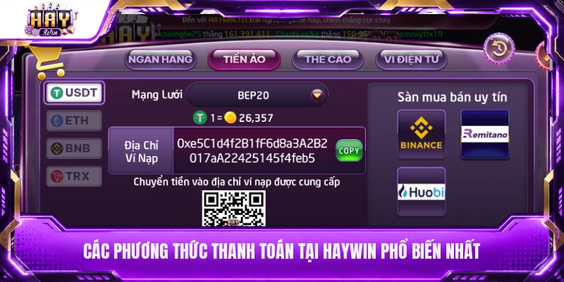 Các phương thức thanh toán tại Haywin phổ biến nhất